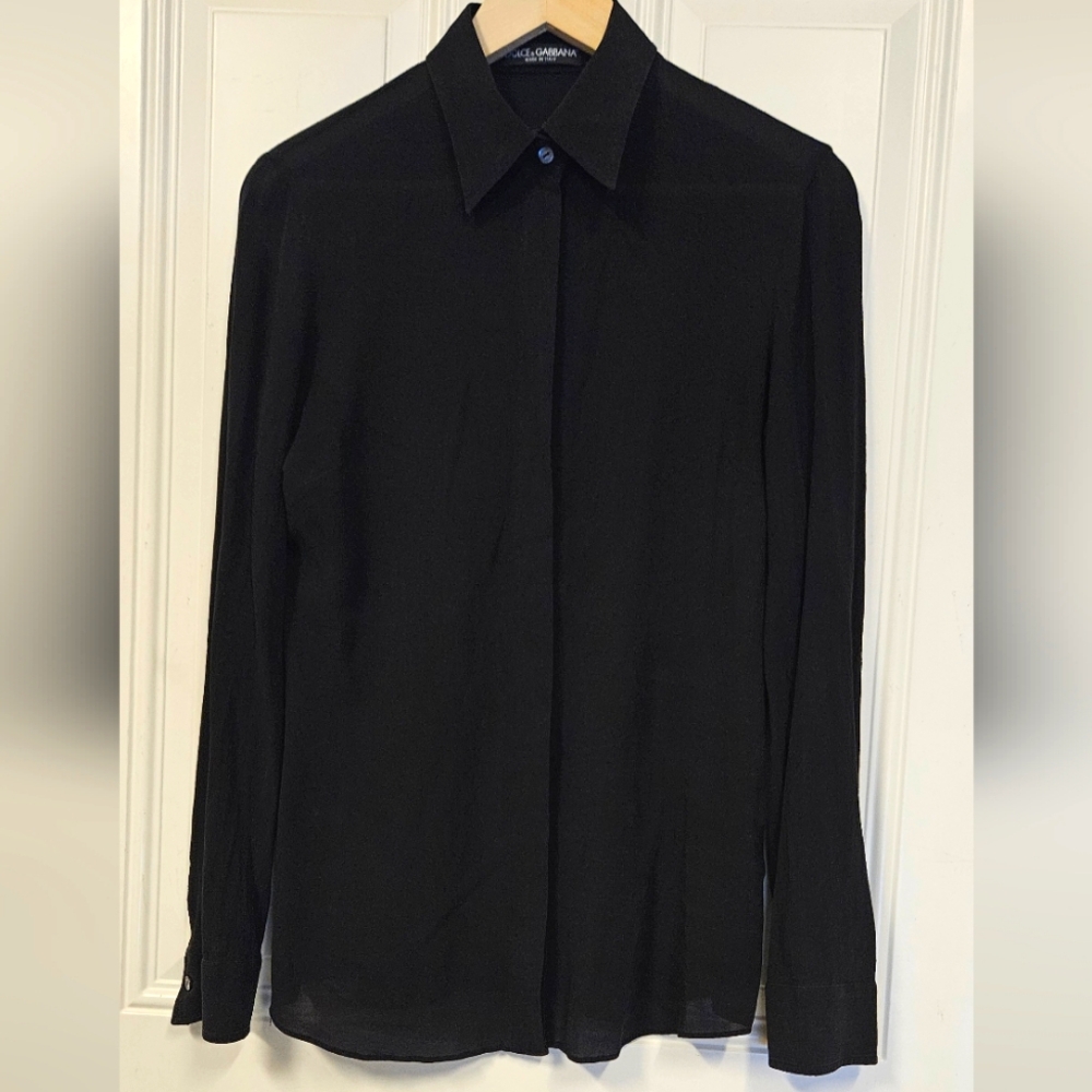 Dolce&Gabbana Black Long Sleeve Collar Blouse Shirt Women Workwear Office Size S